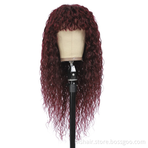 Wholesale Human Hair Wig With Bangs Water Wave Hair Colored Dark Brown Brazilian Hair Full Machine Wigs For Black Women Remy Wig